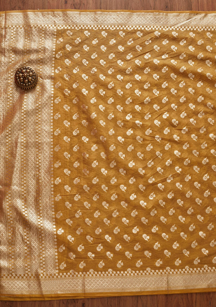 Gold Zariwork Banarasi Designer Unstitched Salwar Suit - koskii