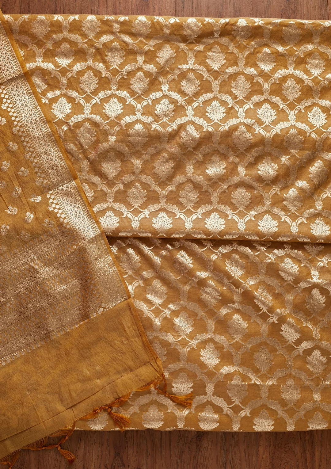 Gold Zariwork Banarasi Designer Unstitched Salwar Suit - koskii