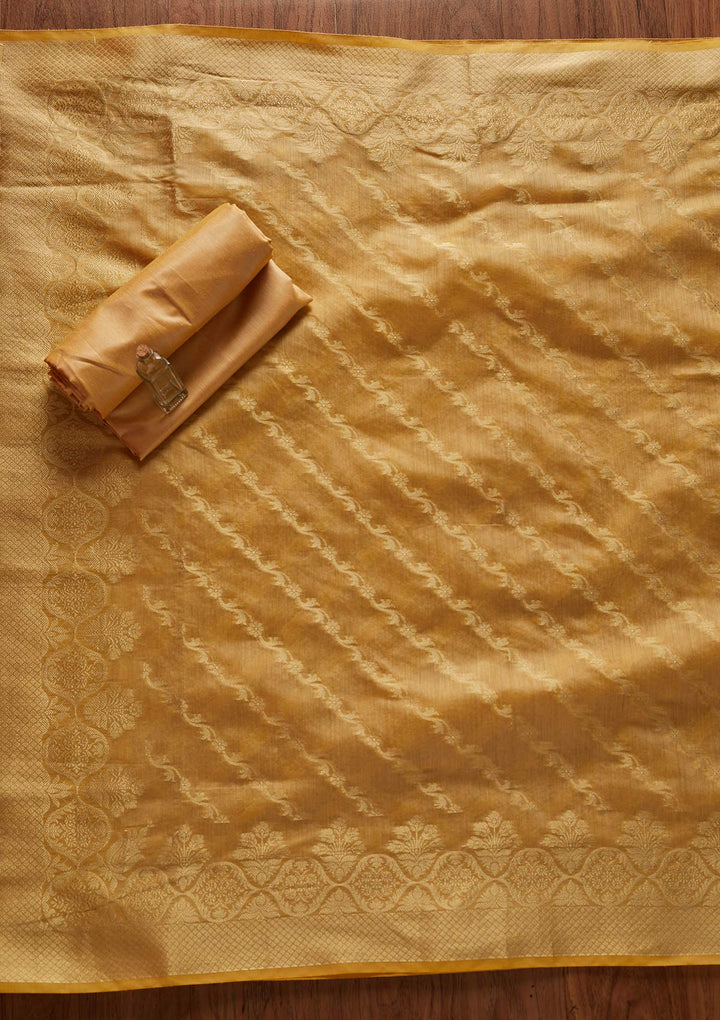 Gold Zariwork Banarasi Designer Unstitched Salwar Suit - koskii