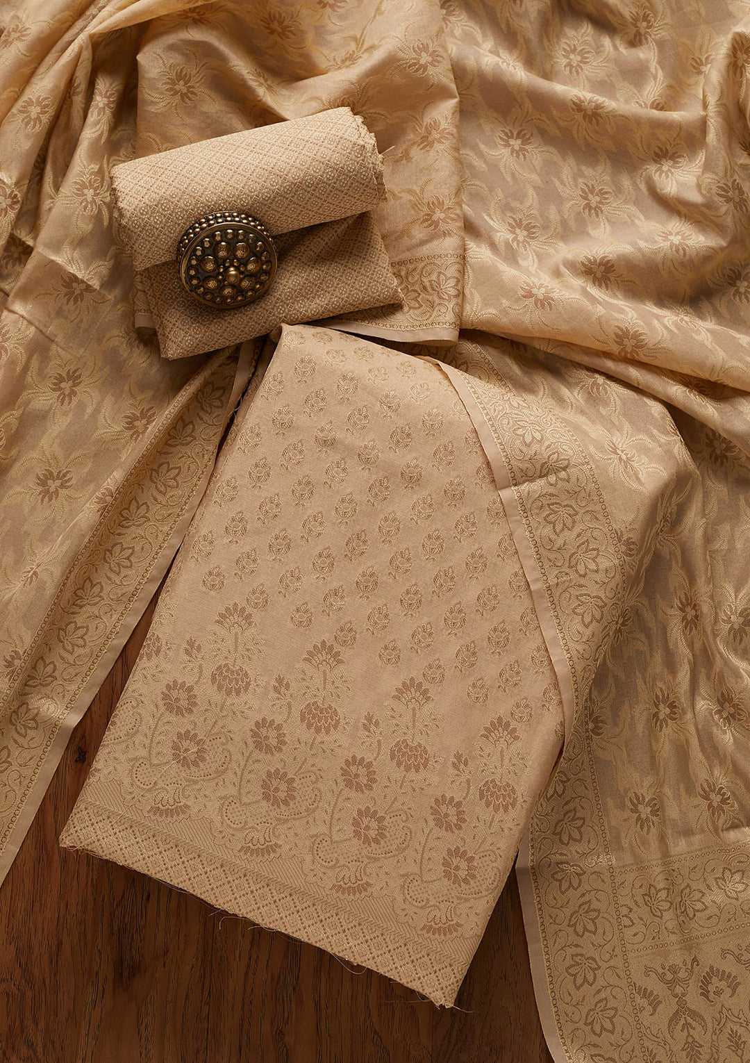 Gold Zariwork Banarasi Designer Unstitched Salwar Suit - koskii