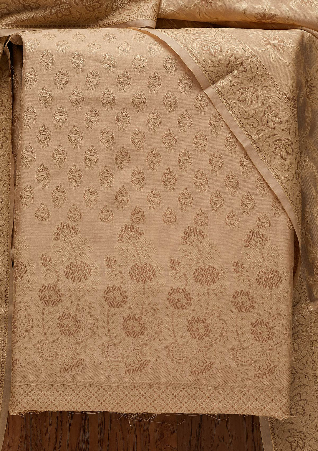 Gold Zariwork Banarasi Designer Unstitched Salwar Suit - koskii