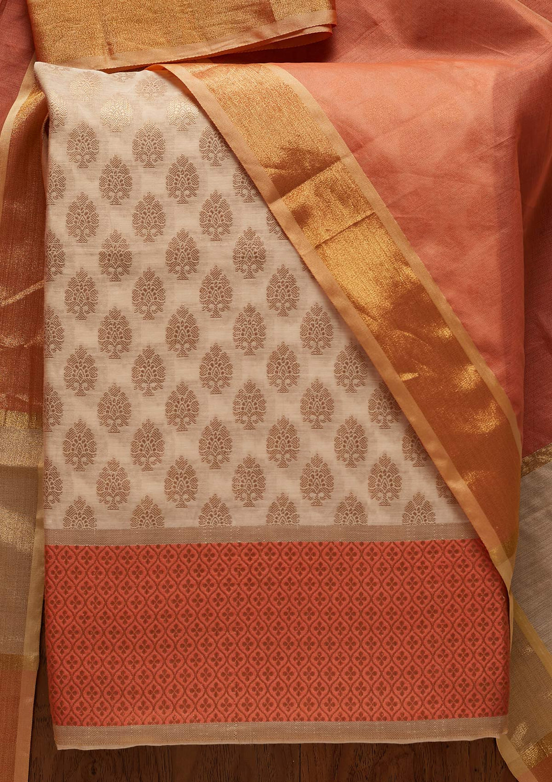 Gold Zariwork Brocade Designer Unstitched Salwar Suit - koskii