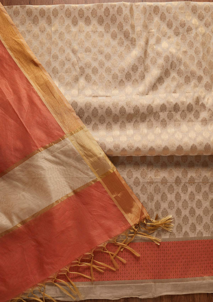 Gold Zariwork Brocade Designer Unstitched Salwar Suit - koskii