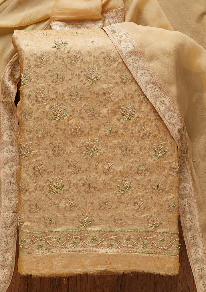 Gold Zariwork Brocade Designer Unstitched Salwar Suit - koskii