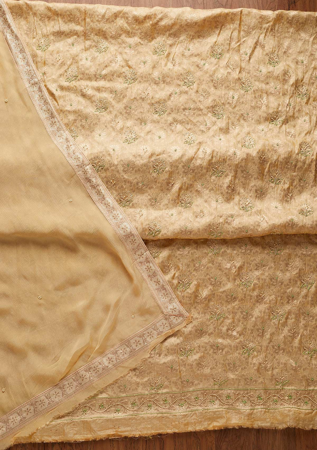 Gold Zariwork Brocade Designer Unstitched Salwar Suit - koskii
