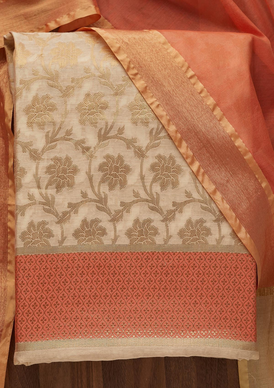 Gold Zariwork Brocade  Unstitched Salwar Suit - Koskii