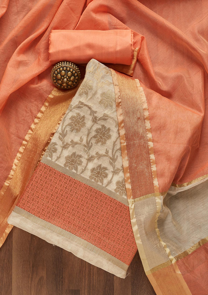 Gold Zariwork Brocade Unstitched Salwar Suit- Koskii