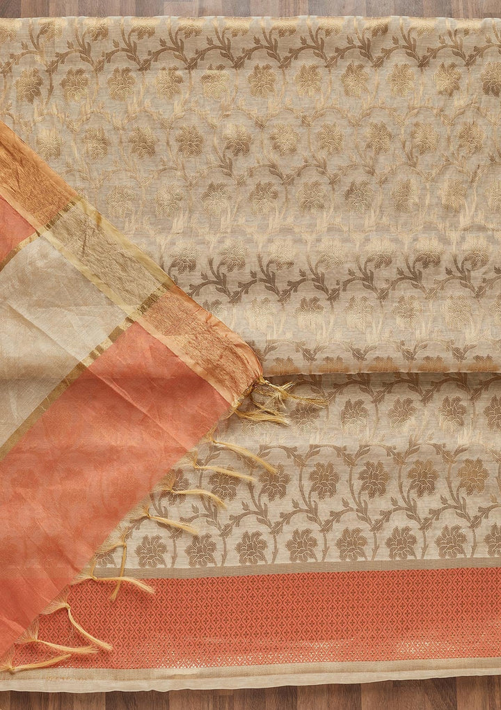 Gold Zariwork Brocade Unstitched Salwar Suit - Koskii