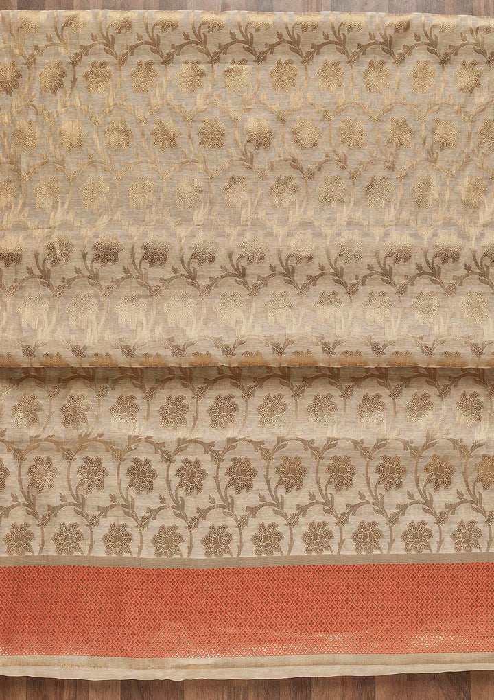 Gold Zariwork Brocade Unstitched Salwar Suit - Koskii