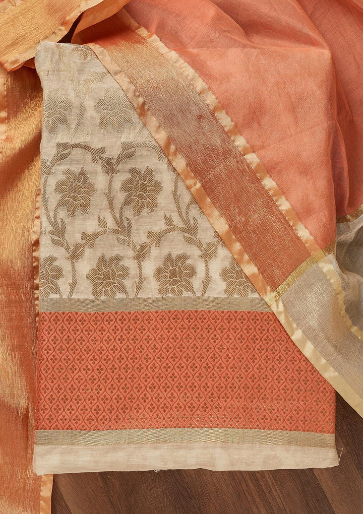 Gold Zariwork Brocade Unstitched Salwar Suit - Koskii