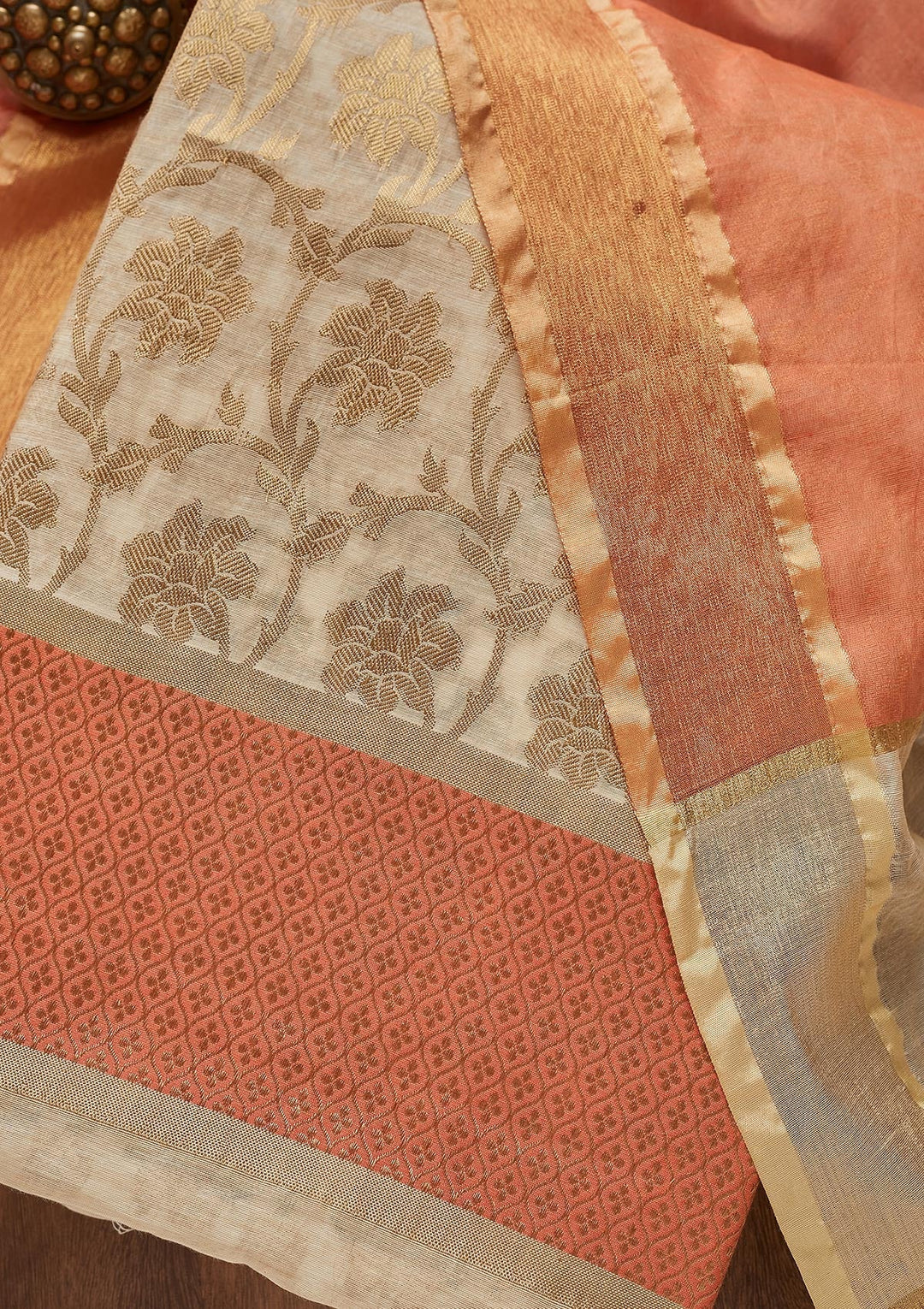 Gold Zariwork Brocade Unstitched Salwar Suit - Koskii