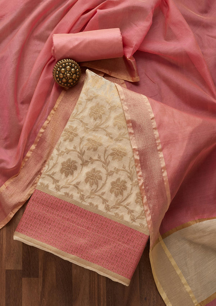 Gold Zariwork Brocade Unstitched Salwar Suit- Koskii