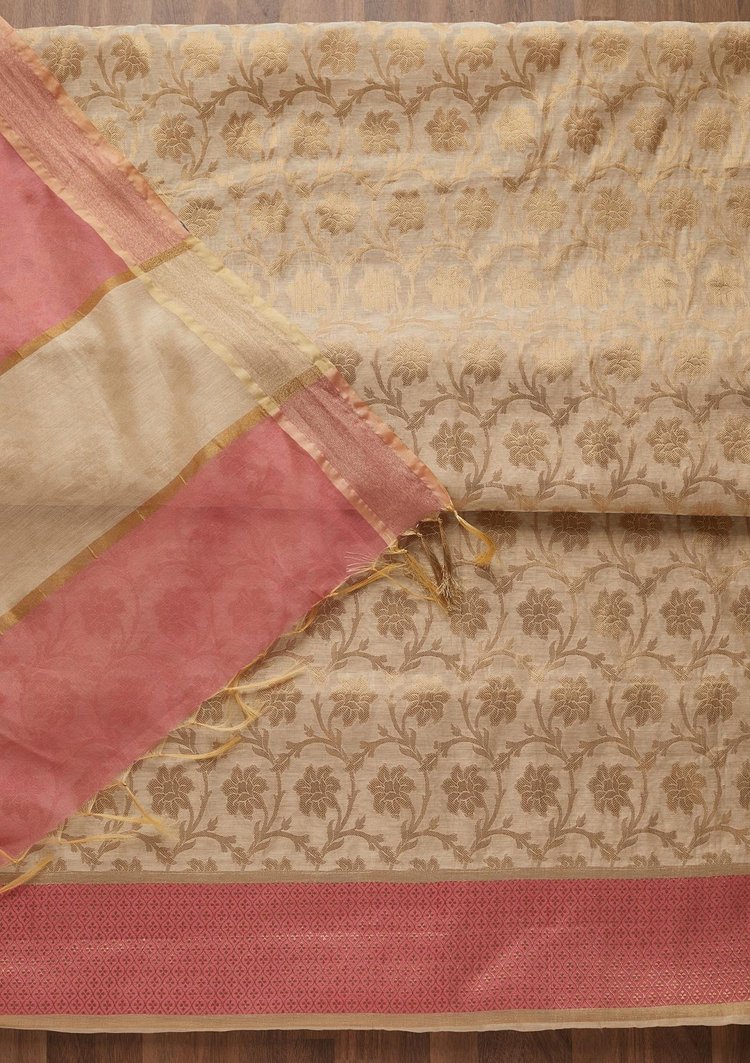 Gold Zariwork Brocade Unstitched Salwar Suit - Koskii