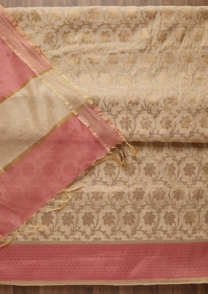 Gold Zariwork Brocade Unstitched Salwar Suit - Koskii