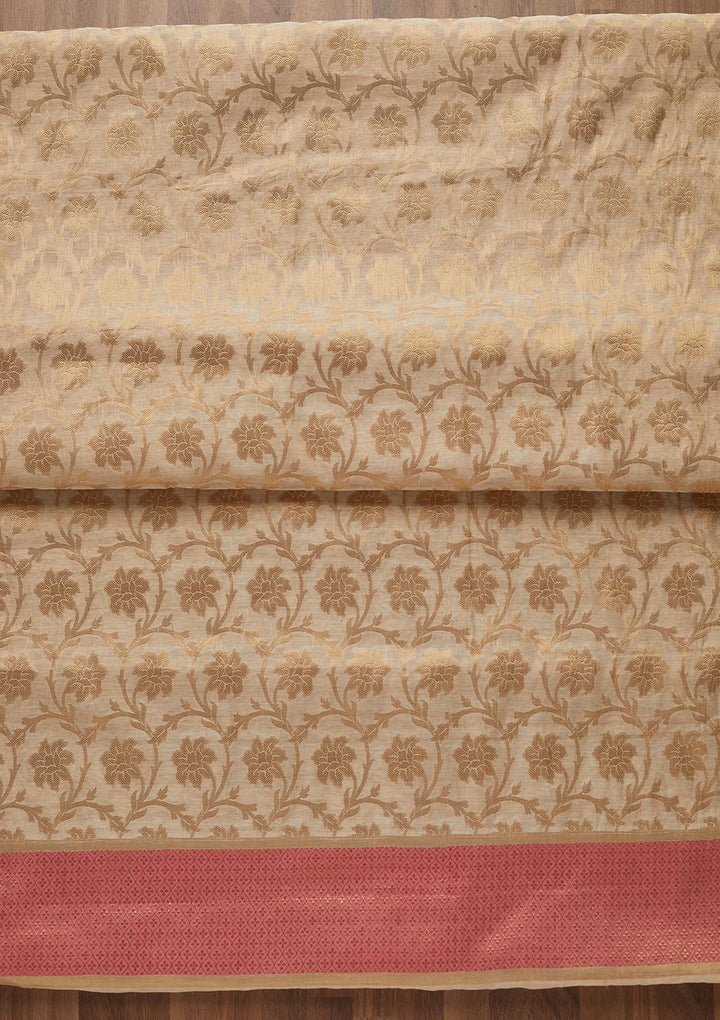 Gold Zariwork Brocade Unstitched Salwar Suit - Koskii