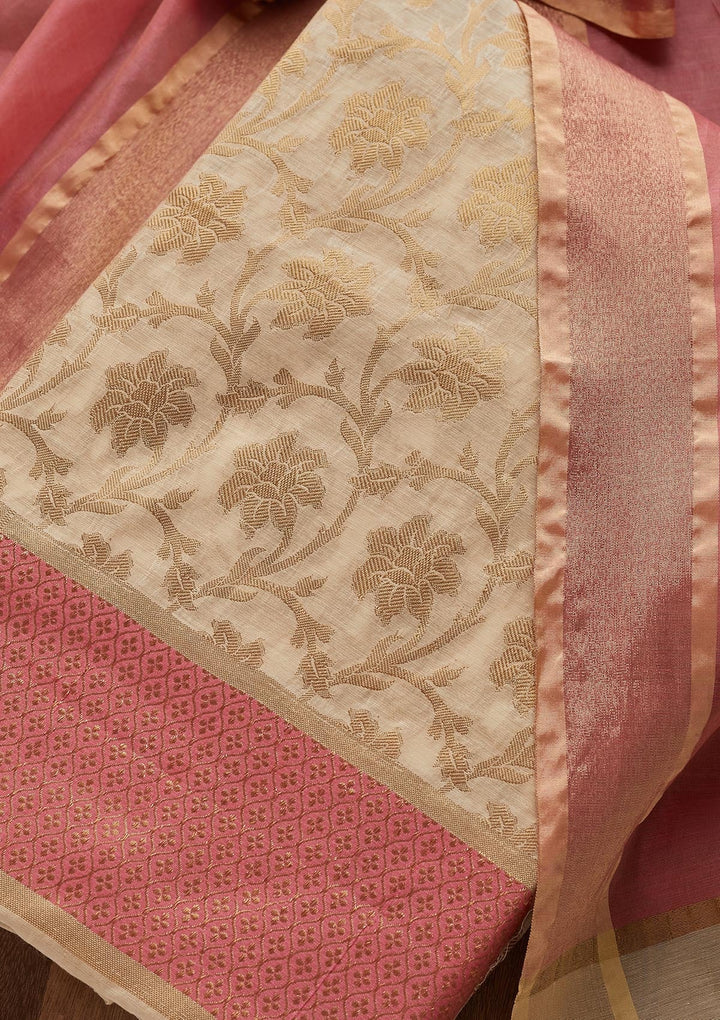 Gold Zariwork Brocade Unstitched Salwar Suit - Koskii