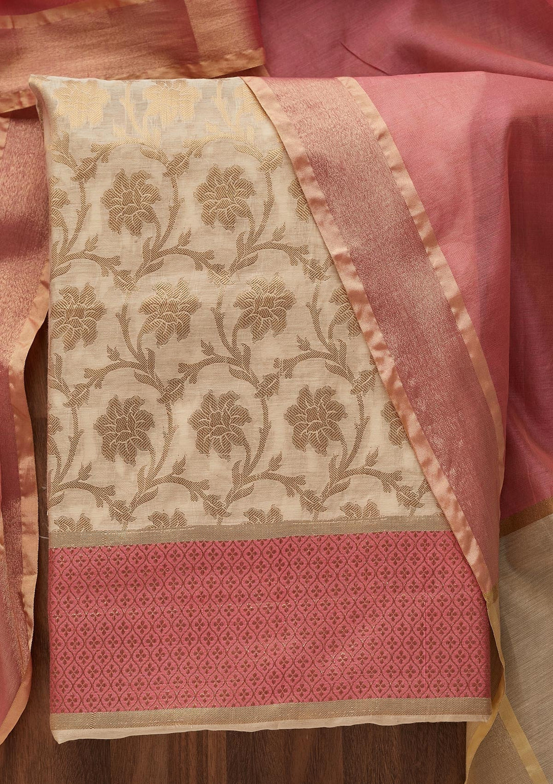 Gold Zariwork Brocade Unstitched Salwar Suit - Koskii