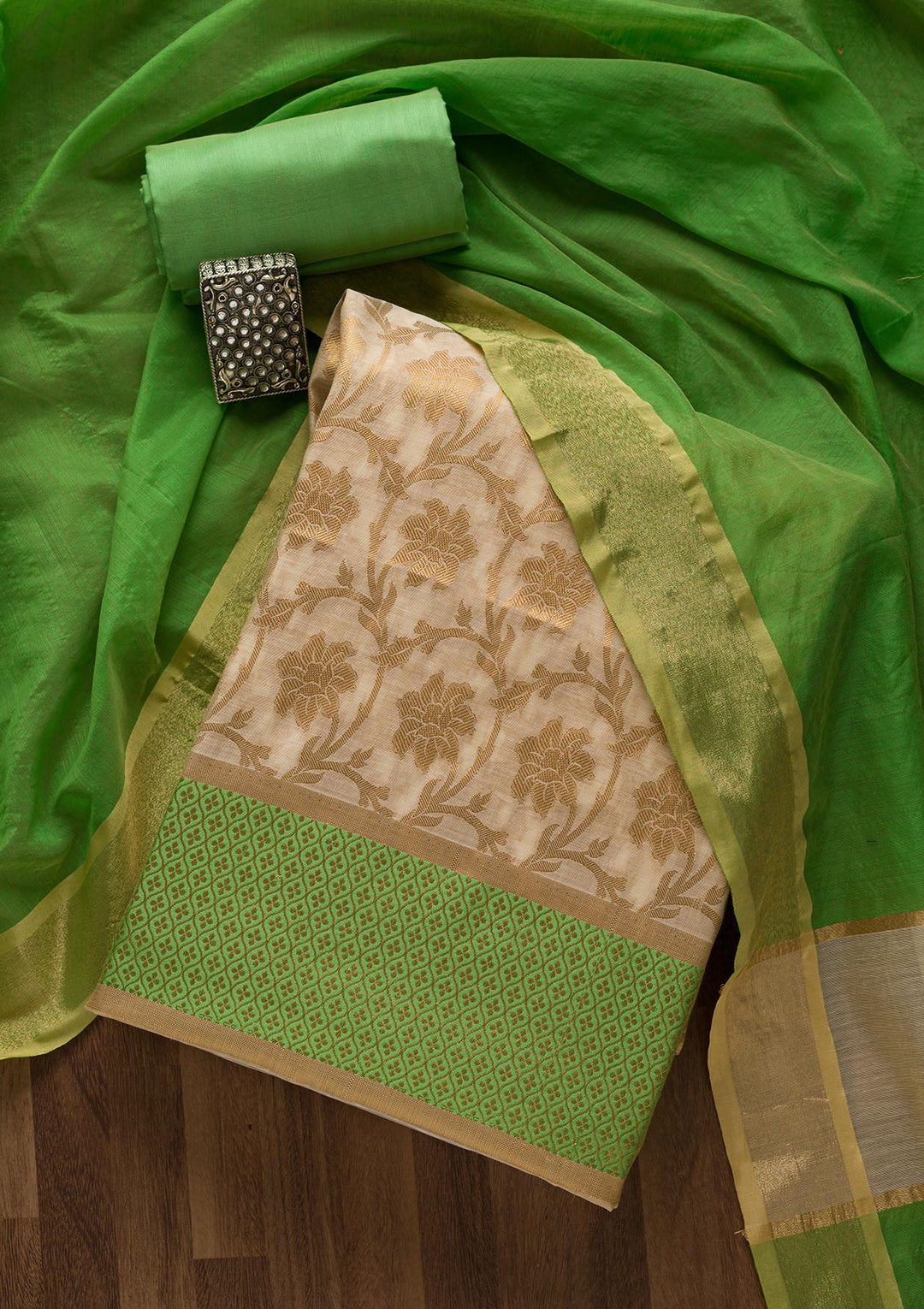 Gold Zariwork Brocade Unstitched Salwar Suit-Koskii