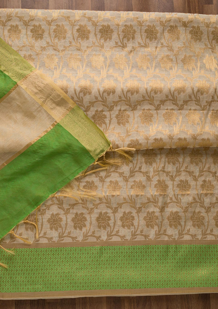 Gold Zariwork Brocade Unstitched Salwar Suit-Koskii