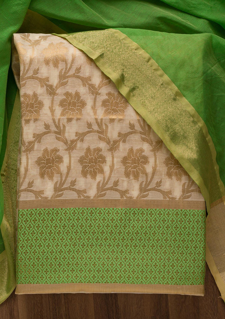 Gold Zariwork Brocade Unstitched Salwar Suit-Koskii