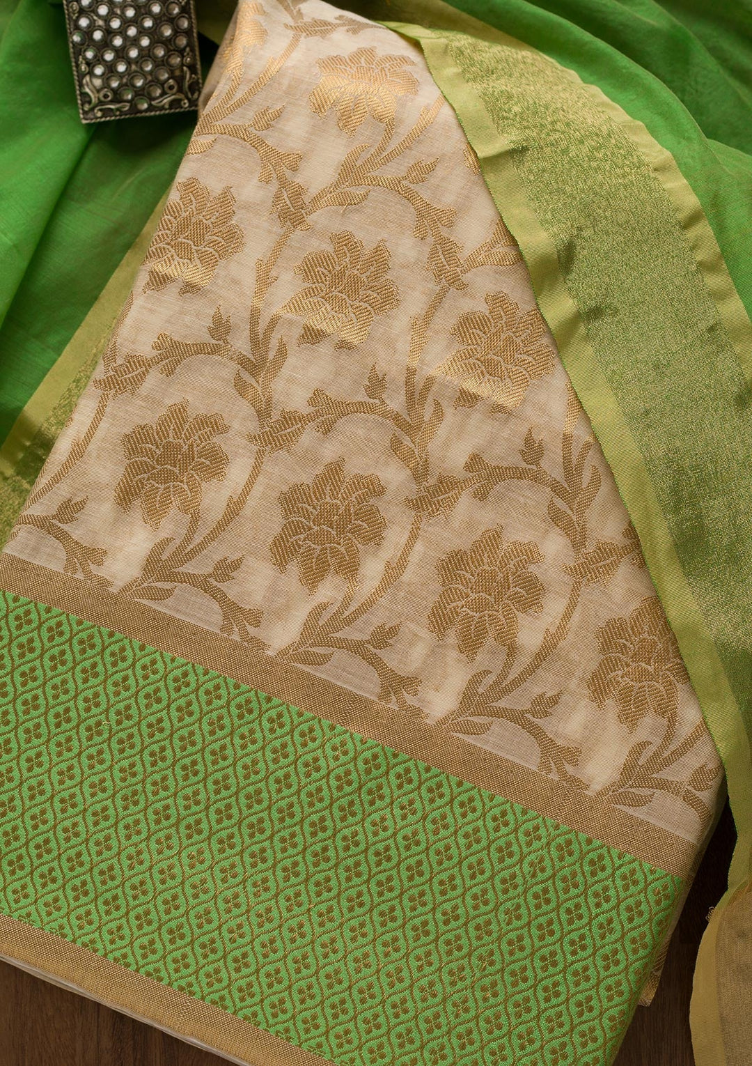 Gold Zariwork Brocade Unstitched Salwar Suit-Koskii