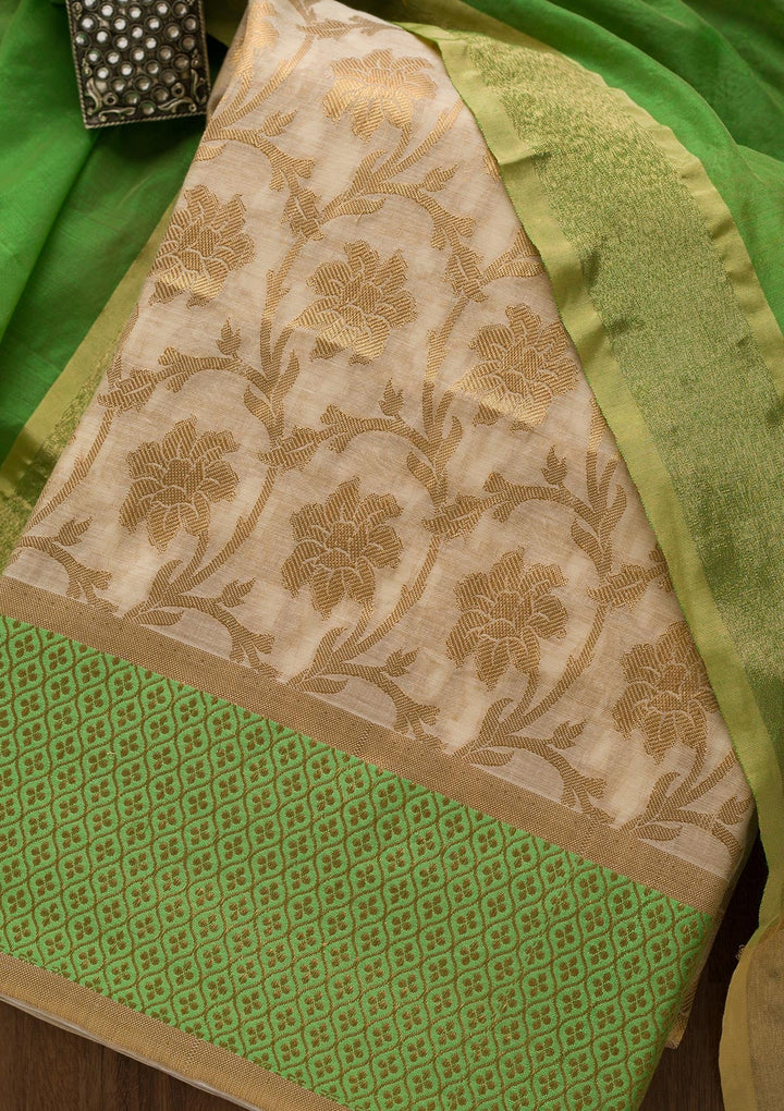 Gold Zariwork Brocade Unstitched Salwar Suit-Koskii