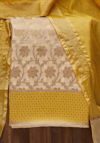 Gold Zariwork Brocade Unstitched Salwar Suit - Koskii