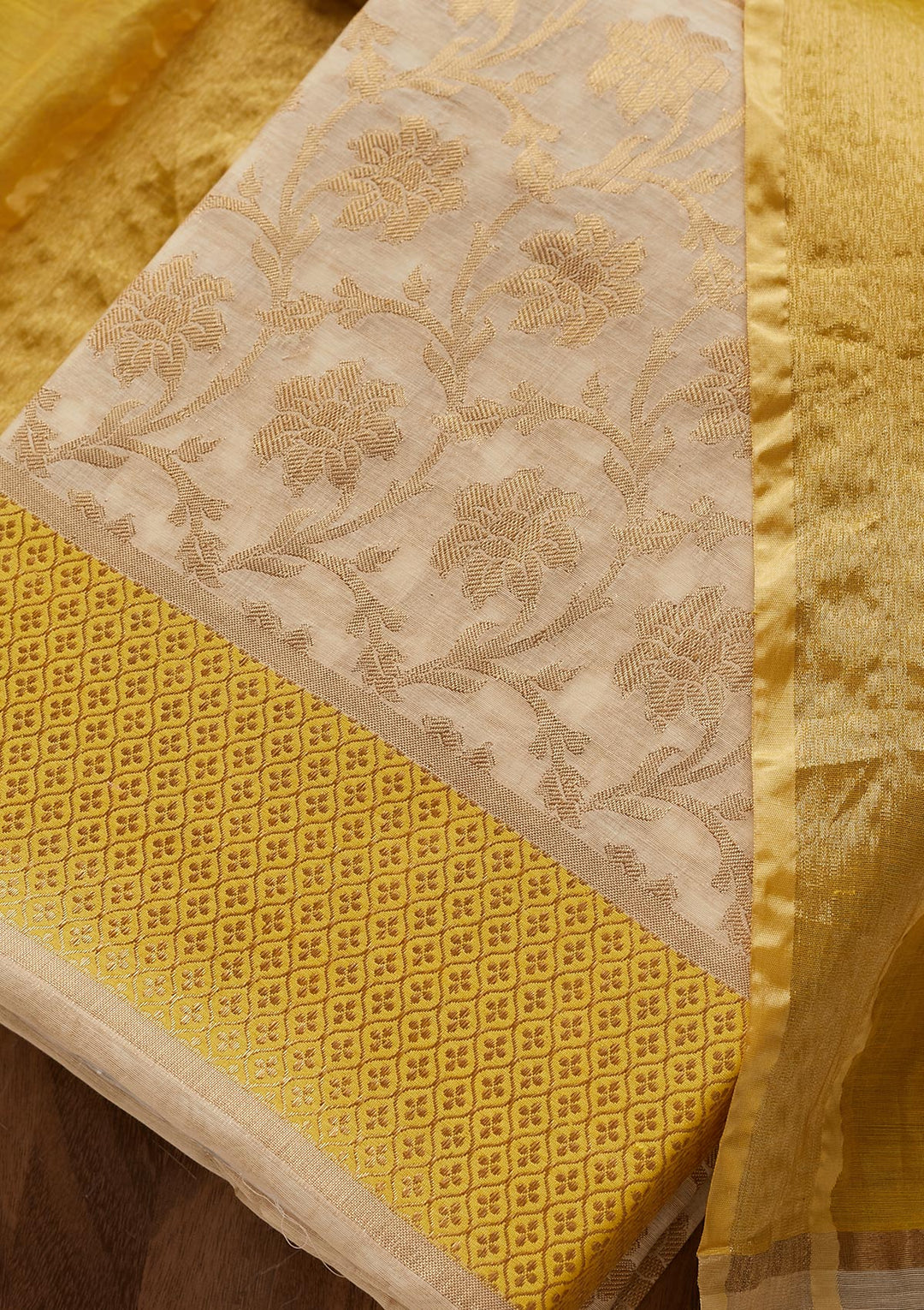 Gold Zariwork Brocade Unstitched Salwar Suit - Koskii