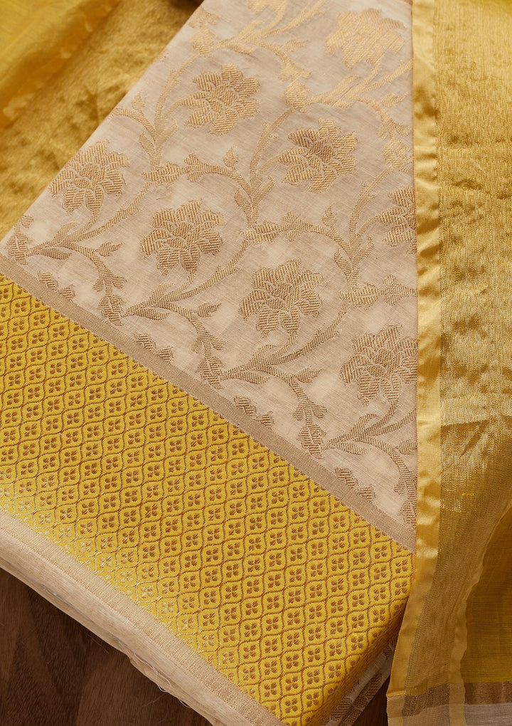 Gold Zariwork Brocade Unstitched Salwar Suit - Koskii