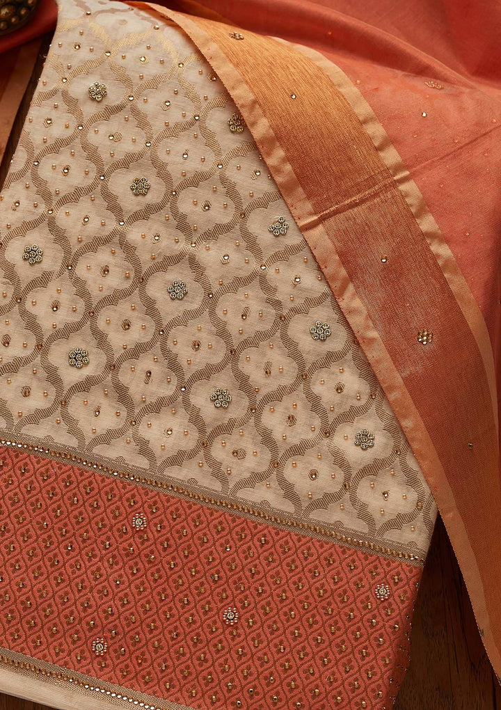 Gold Zariwork Brocade Designer Unstitched Salwar Suit - Koskii