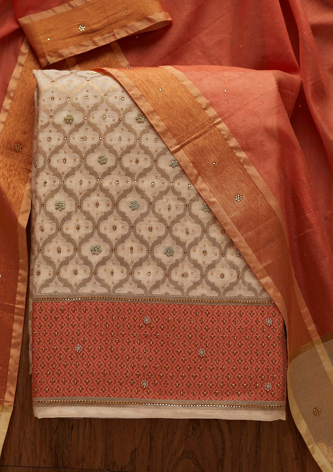 Gold Zariwork Brocade Designer Unstitched Salwar Suit - Koskii