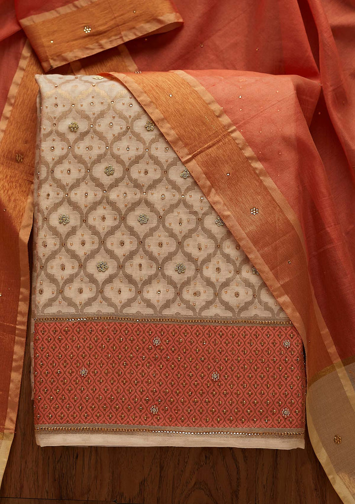 Gold Zariwork Brocade Designer Unstitched Salwar Suit - Koskii