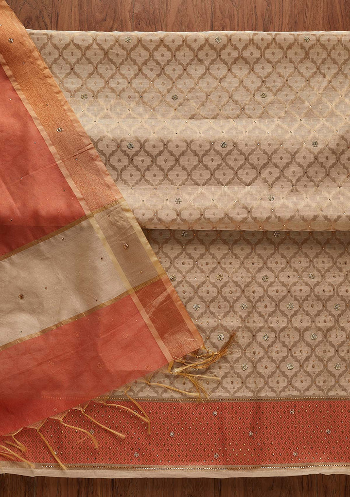 Gold Zariwork Brocade Designer Unstitched Salwar Suit - Koskii