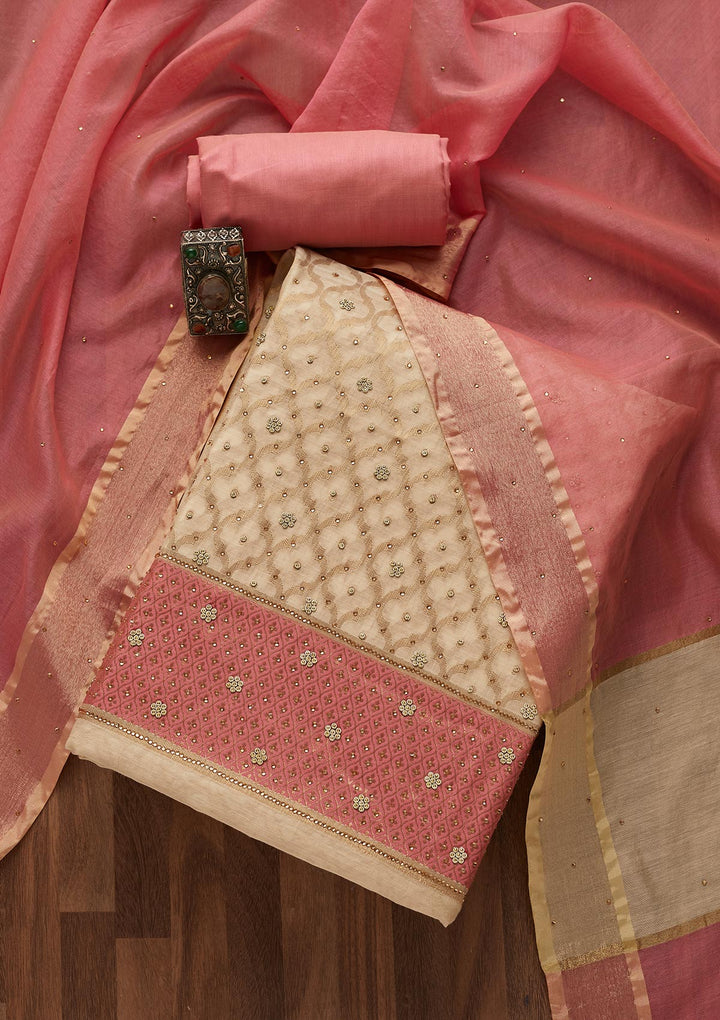 Gold Zariwork Brocade Unstitched Salwar Suit- Koskii