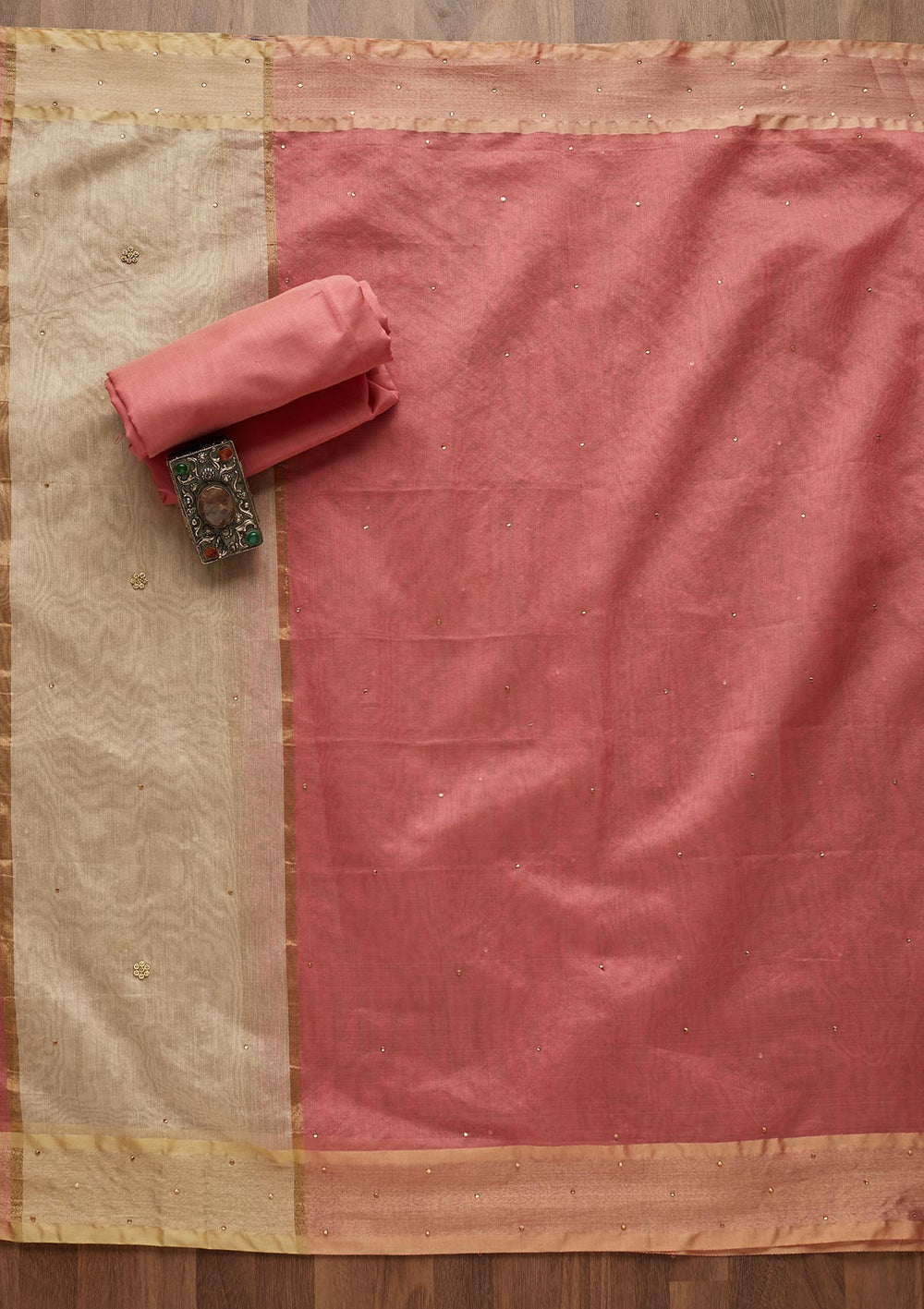 Gold Zariwork Brocade Unstitched Salwar Suit - Koskii