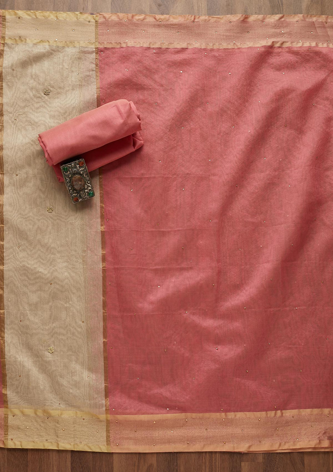 Gold Zariwork Brocade Unstitched Salwar Suit - Koskii