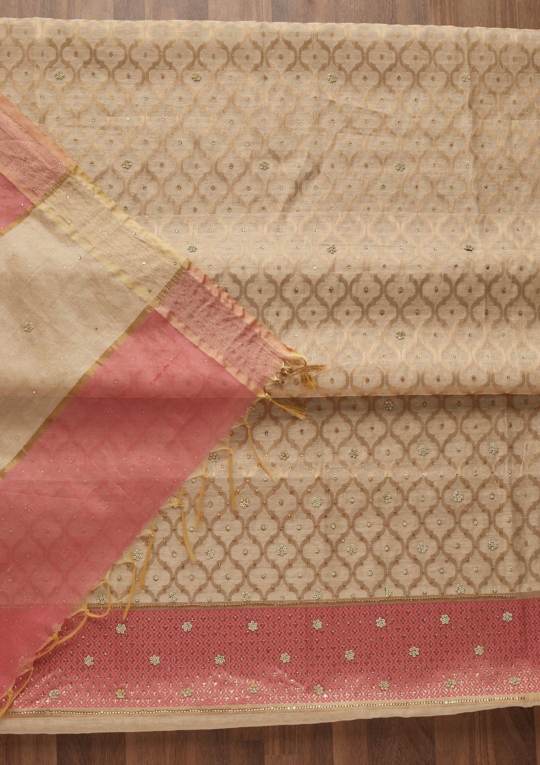 Gold Zariwork Brocade Unstitched Salwar Suit - Koskii