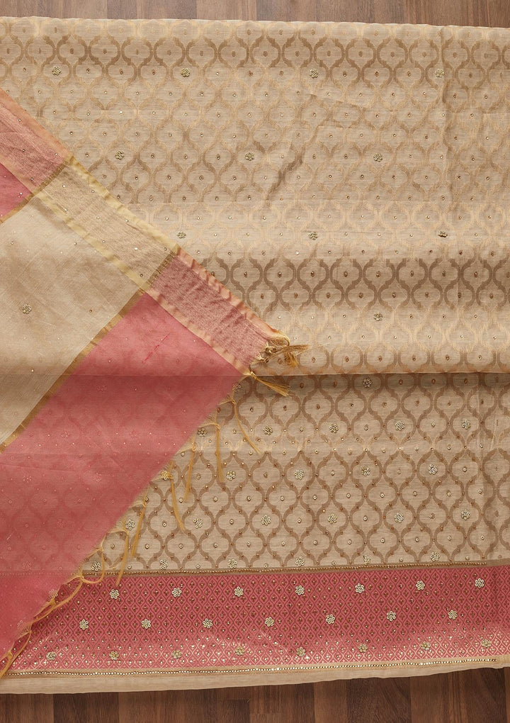 Gold Zariwork Brocade Unstitched Salwar Suit - Koskii