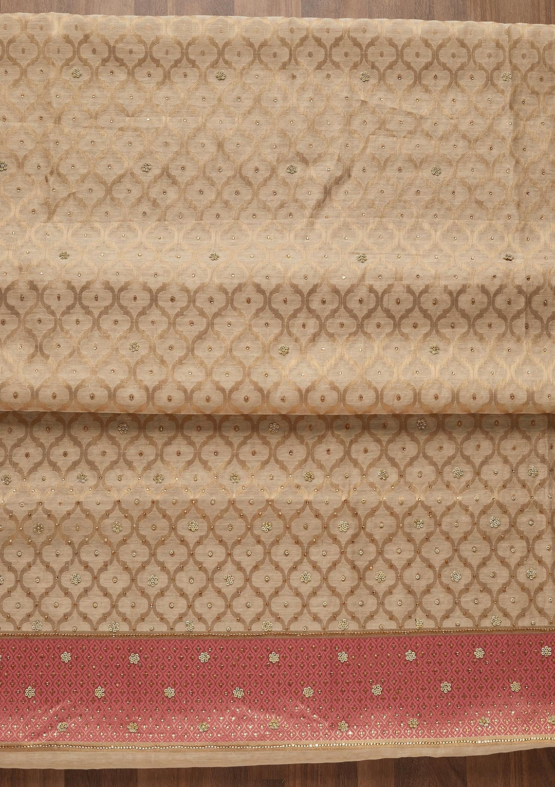 Gold Zariwork Brocade Unstitched Salwar Suit - Koskii