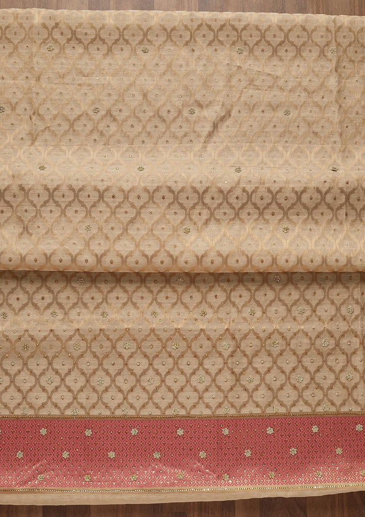 Gold Zariwork Brocade Unstitched Salwar Suit - Koskii