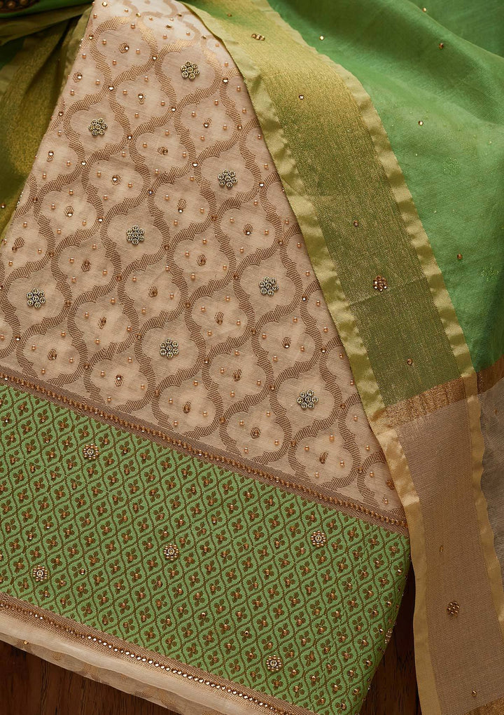 Gold Zariwork Brocade Designer Unstitched Salwar Suit - Koskii