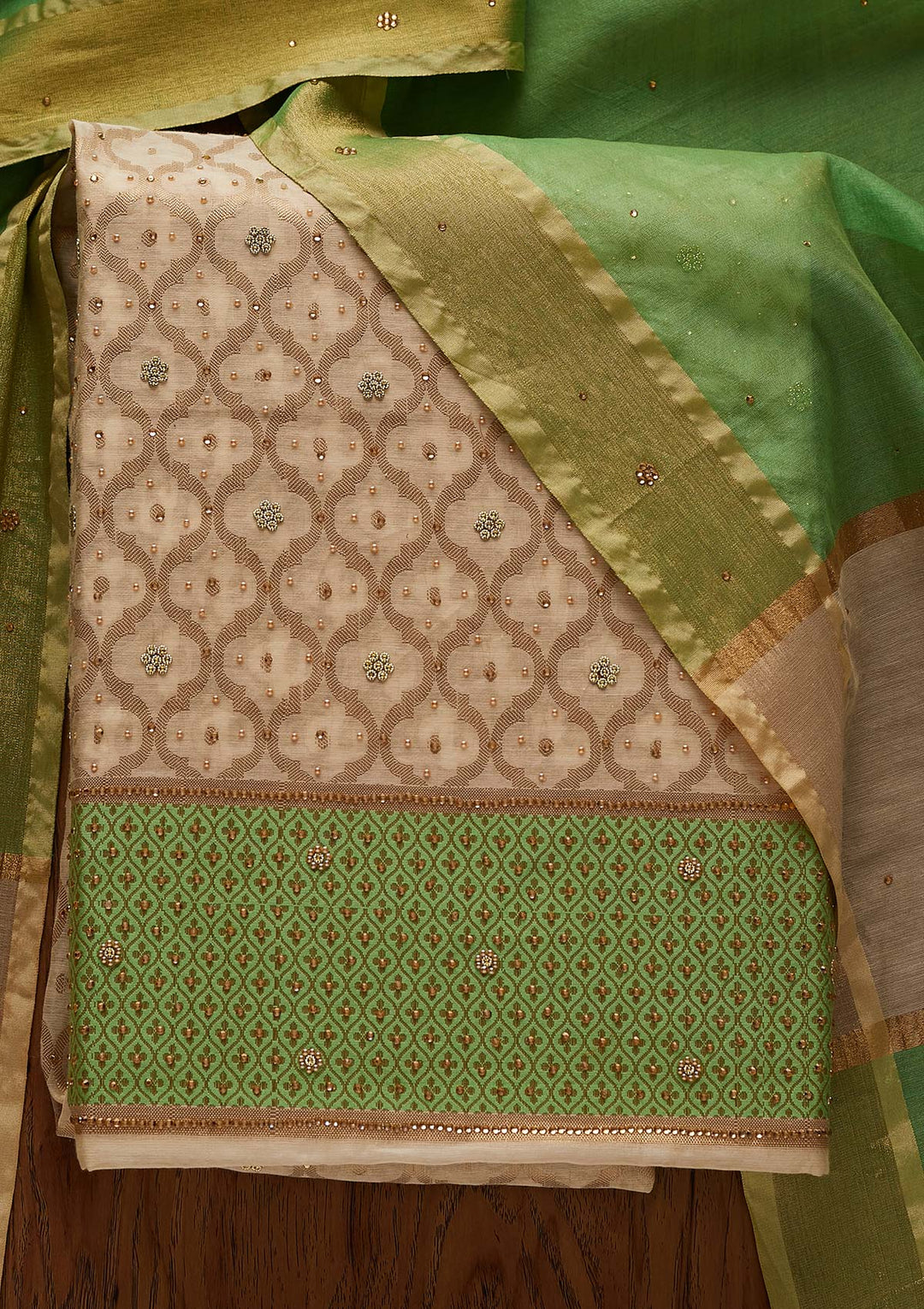 Gold Zariwork Brocade Designer Unstitched Salwar Suit - Koskii