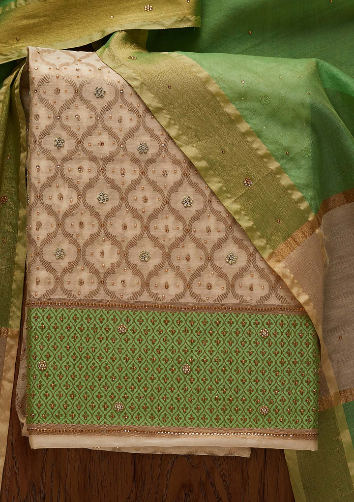 Gold Zariwork Brocade Designer Unstitched Salwar Suit - Koskii