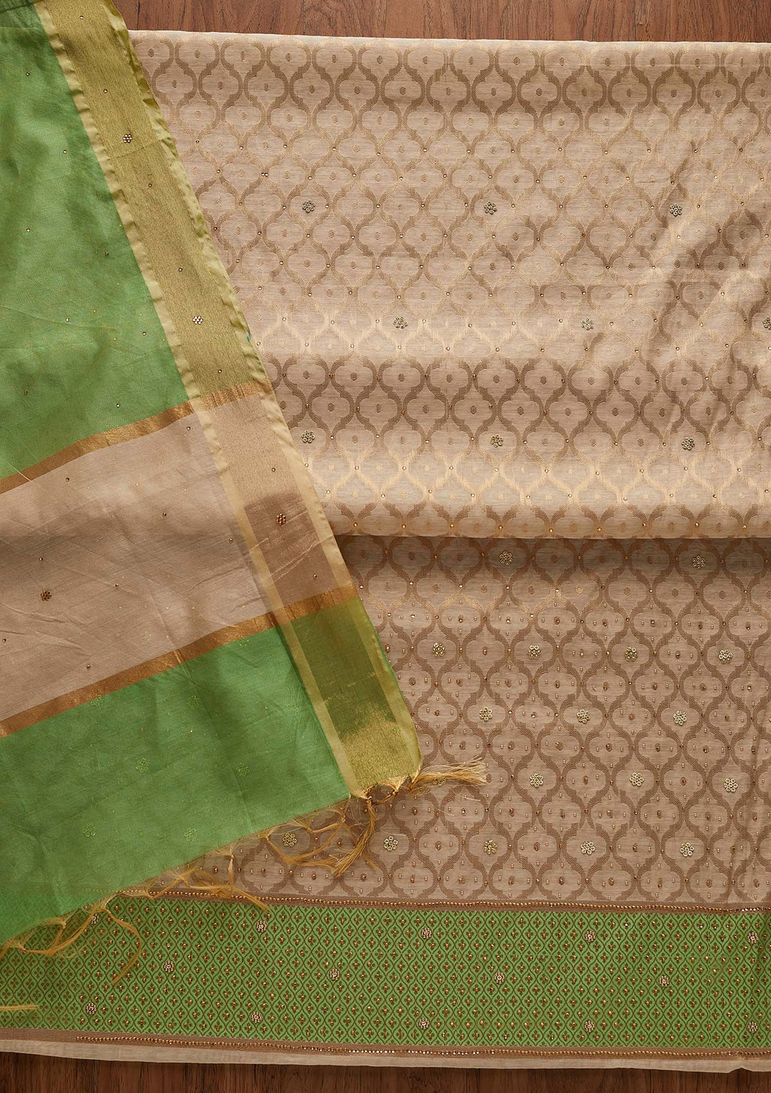 Gold Zariwork Brocade Designer Unstitched Salwar Suit - Koskii