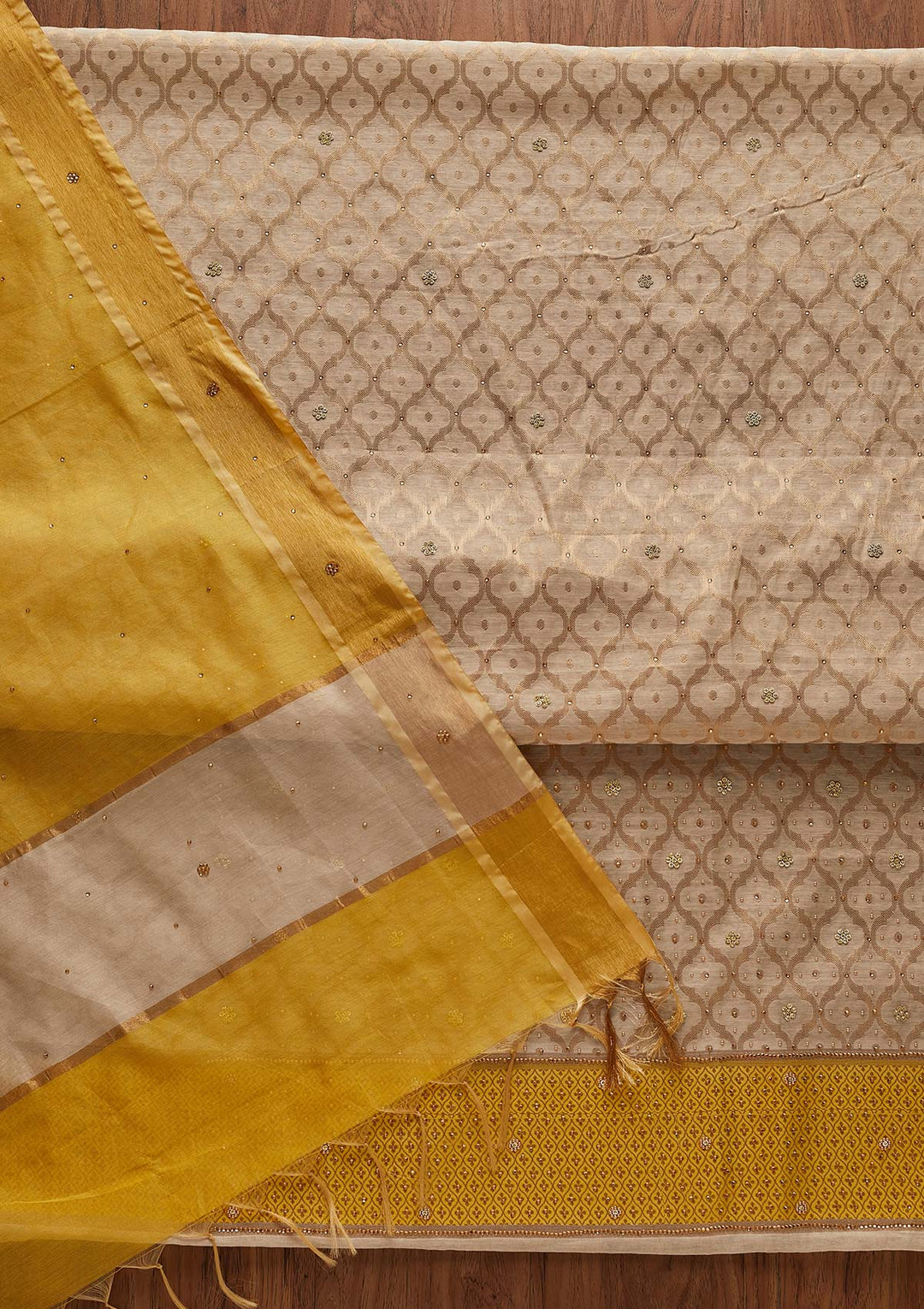 Gold Zariwork Brocade Designer Unstitched Salwar Suit - Koskii