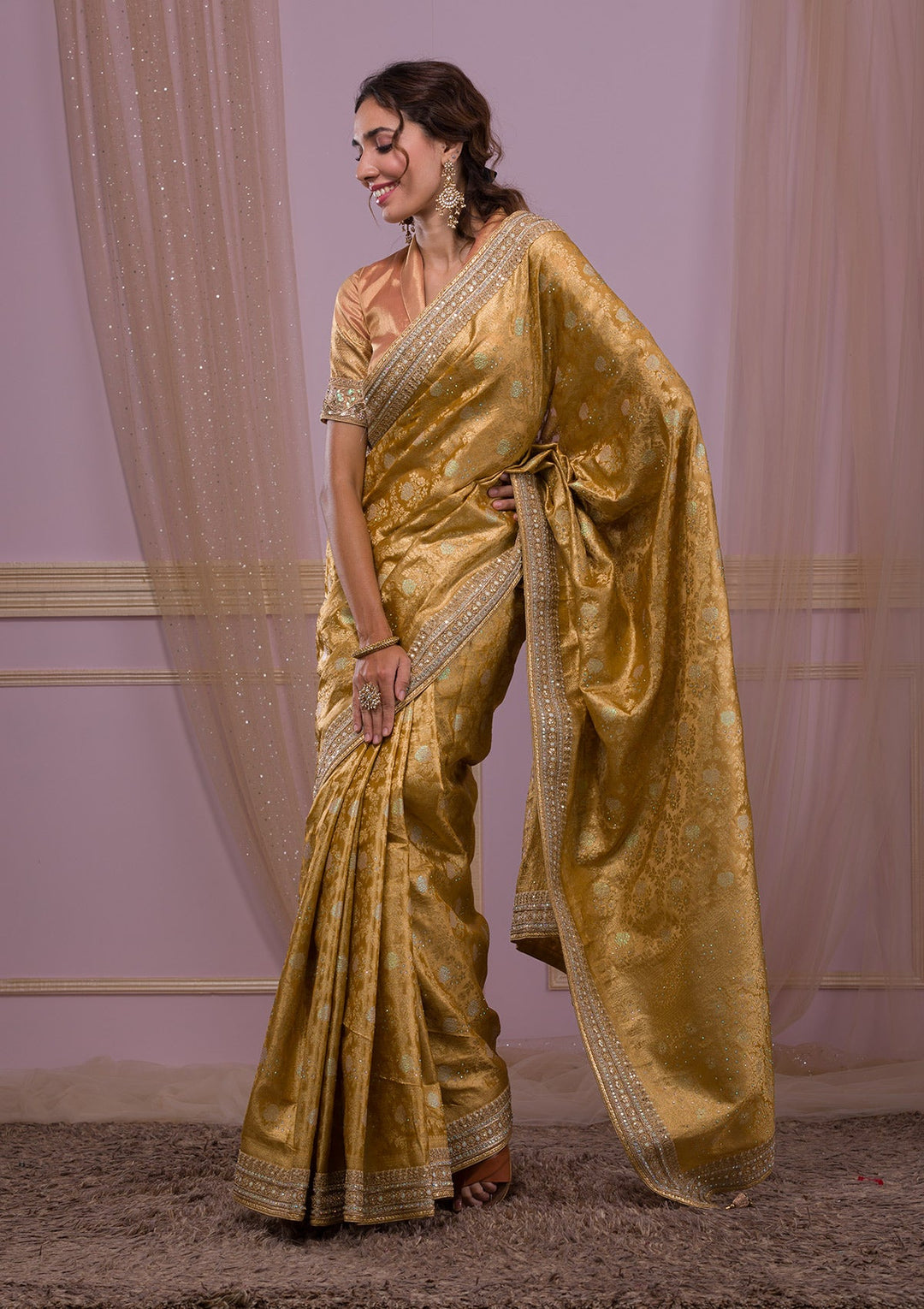 Gold Zariwork Brocade Saree-Koskii