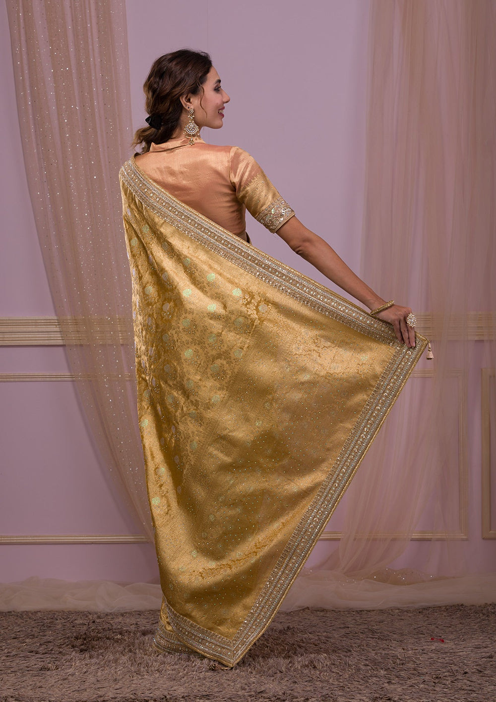 Gold Zariwork Brocade Saree-Koskii