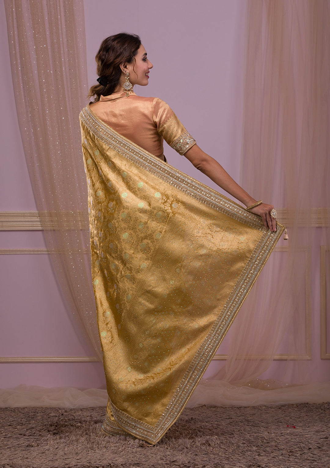 Gold Zariwork Brocade Saree-Koskii