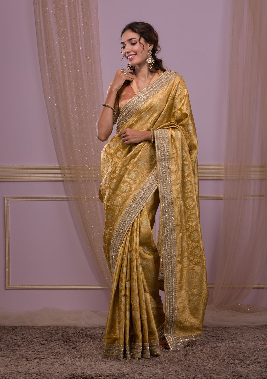 Gold Zariwork Brocade Saree-Koskii