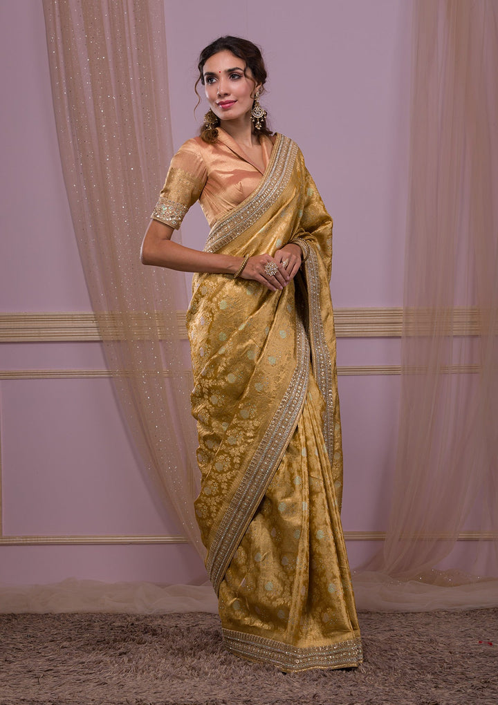 Gold Zariwork Brocade Saree-Koskii